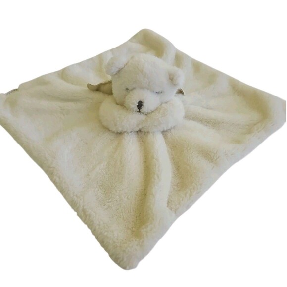 Mud Pie Lovey Security Blanket Baby Bear Angel Prayer Soft White Plush Fur 13" - Picture 5 of 6